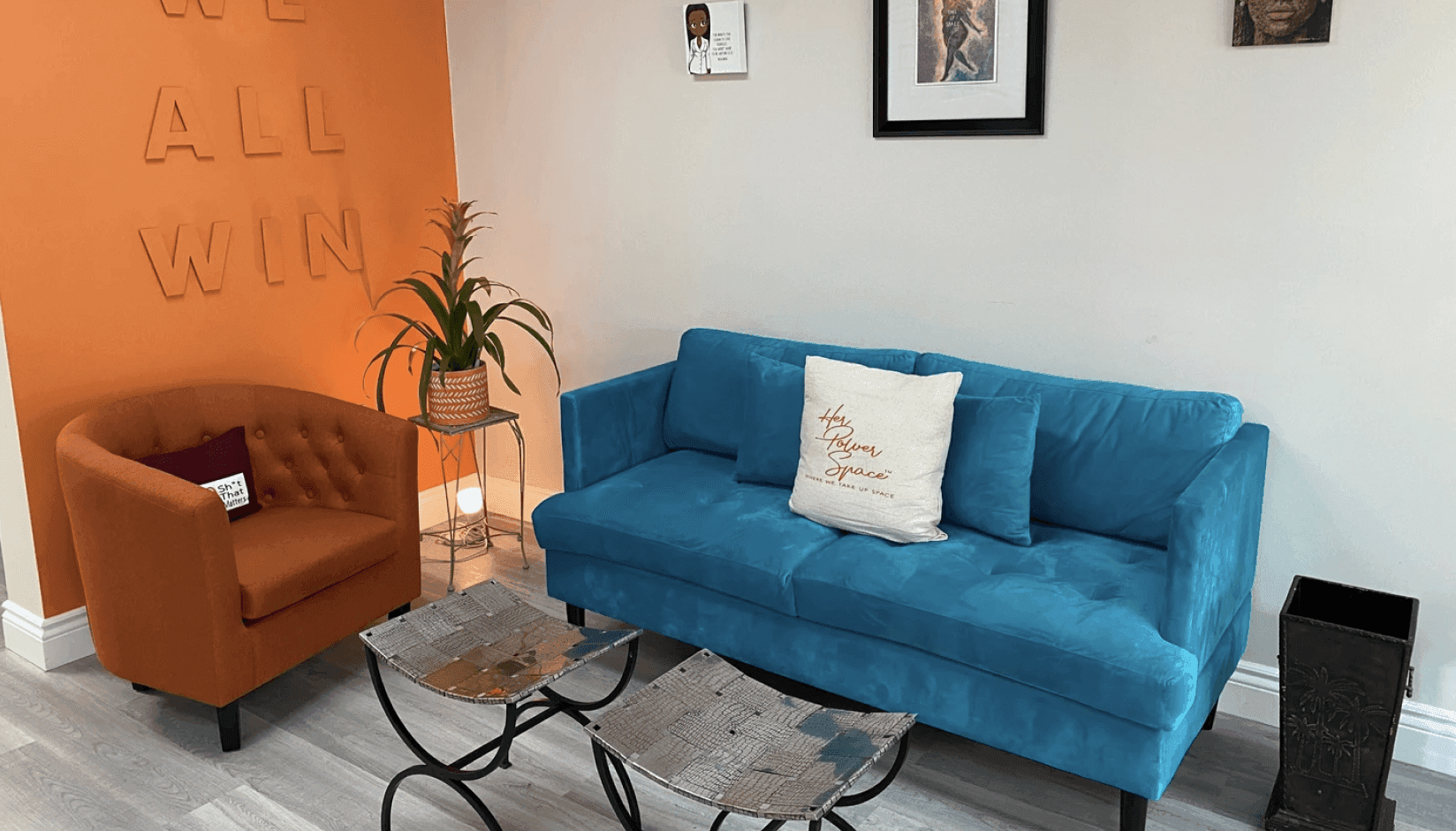 Her Power Space interior - woman forward man welcoming coworking space