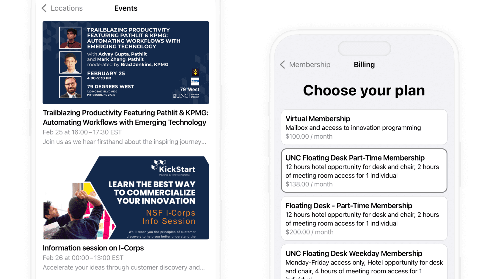 The Innovate Carolina Junction app developed by Spacebring