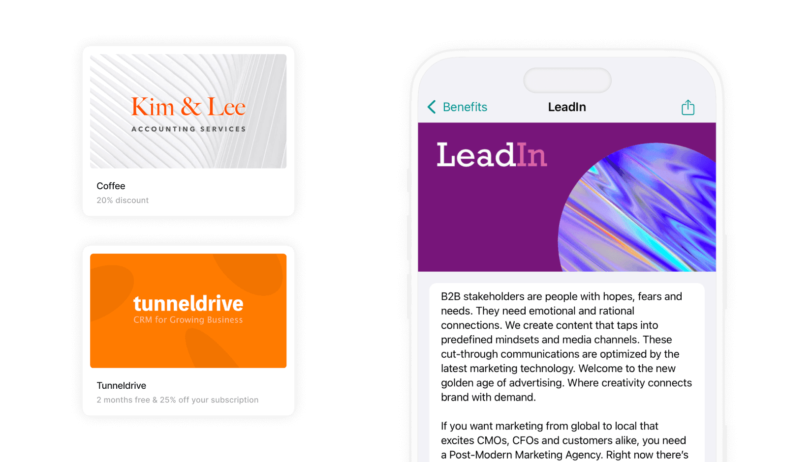 Coworking space membership benefits catalog on Spacebring app