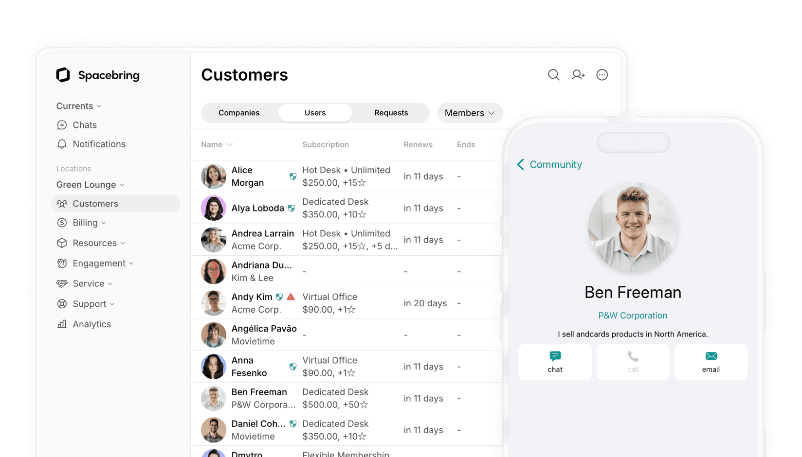Spacebring coworking space software: Community catalog 