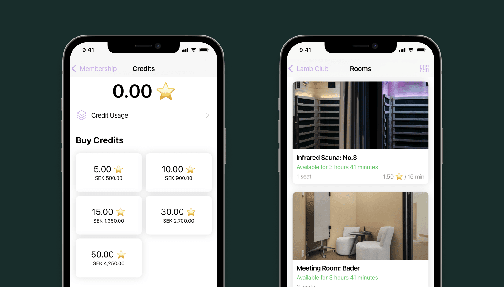 Credit system at LAMB on Spacebring app
