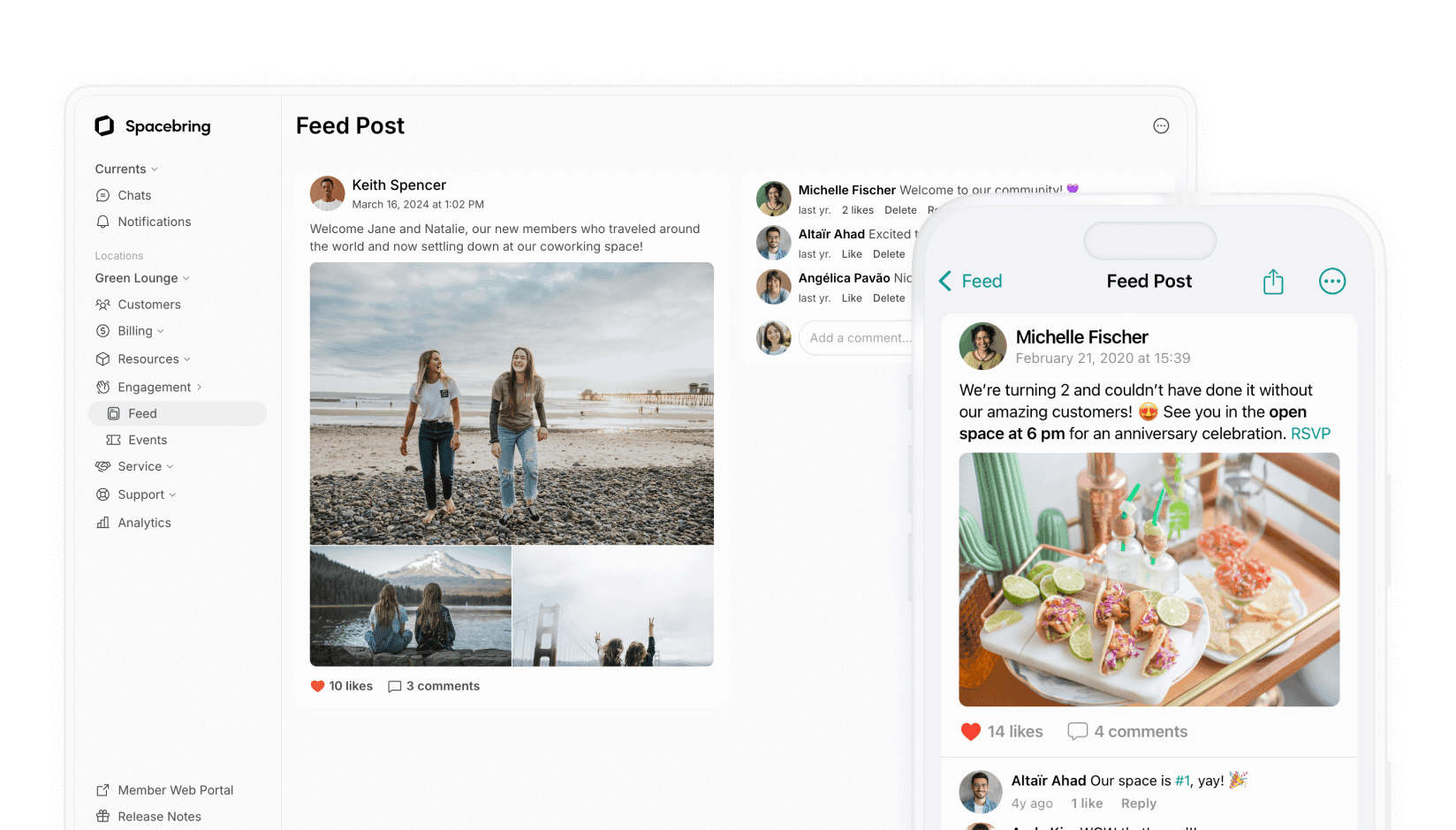 Feed newsfeed on Spacebring coworking space management software