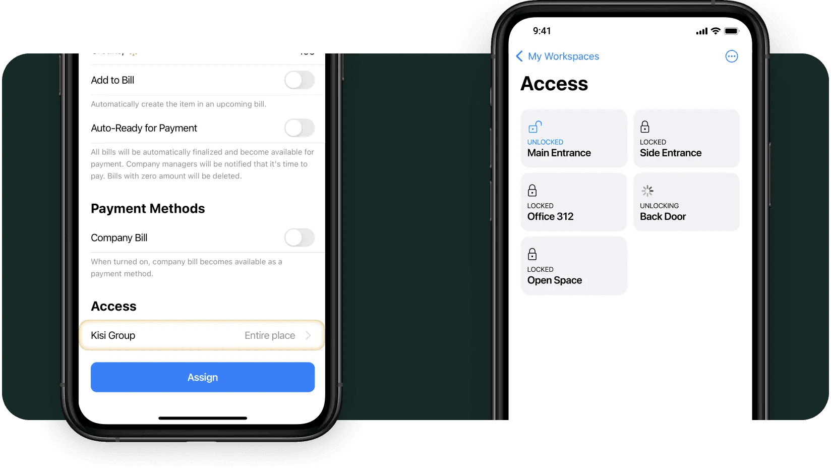 Spacebring coworking space app with in-app door unlock functionality