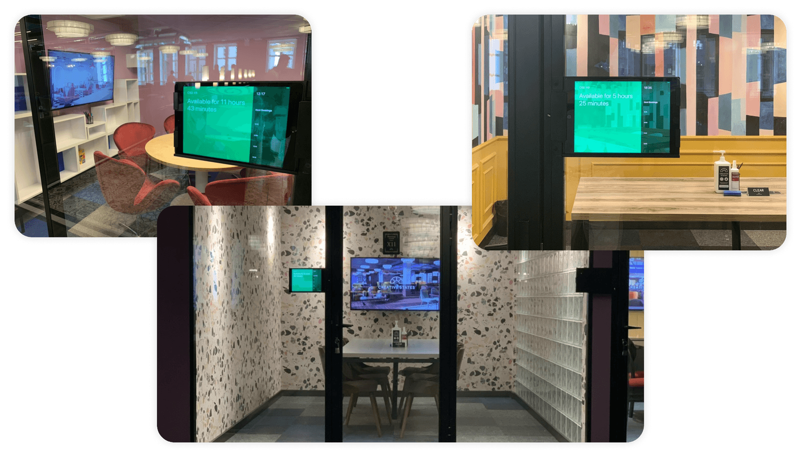 Meeting room display systems in coworking spaces