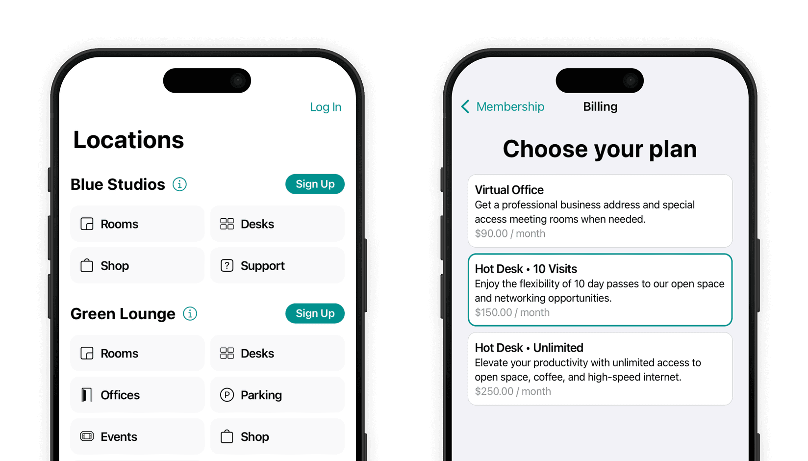 sign up for plans on Spacebring coworking space software