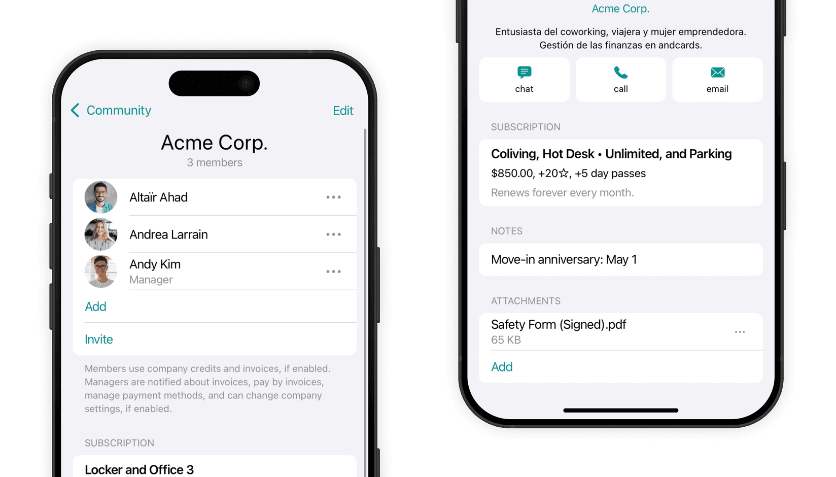 Membership catalog on Spacebring coworking space management software