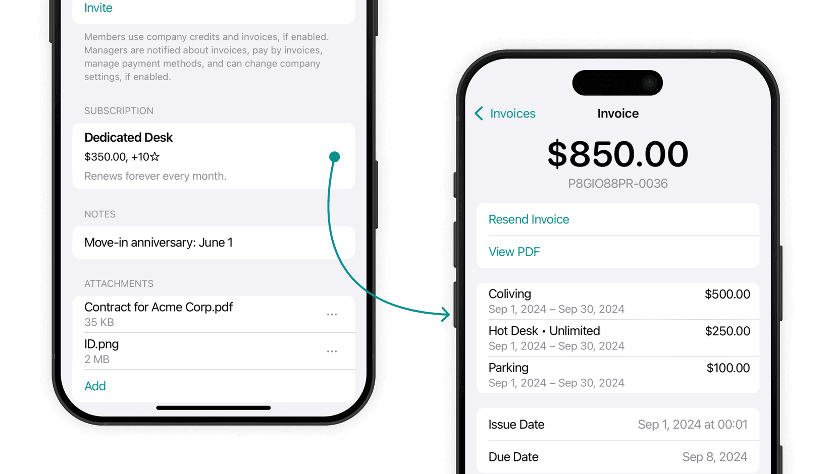 Automated invoicing on Spacebring coworking space software
