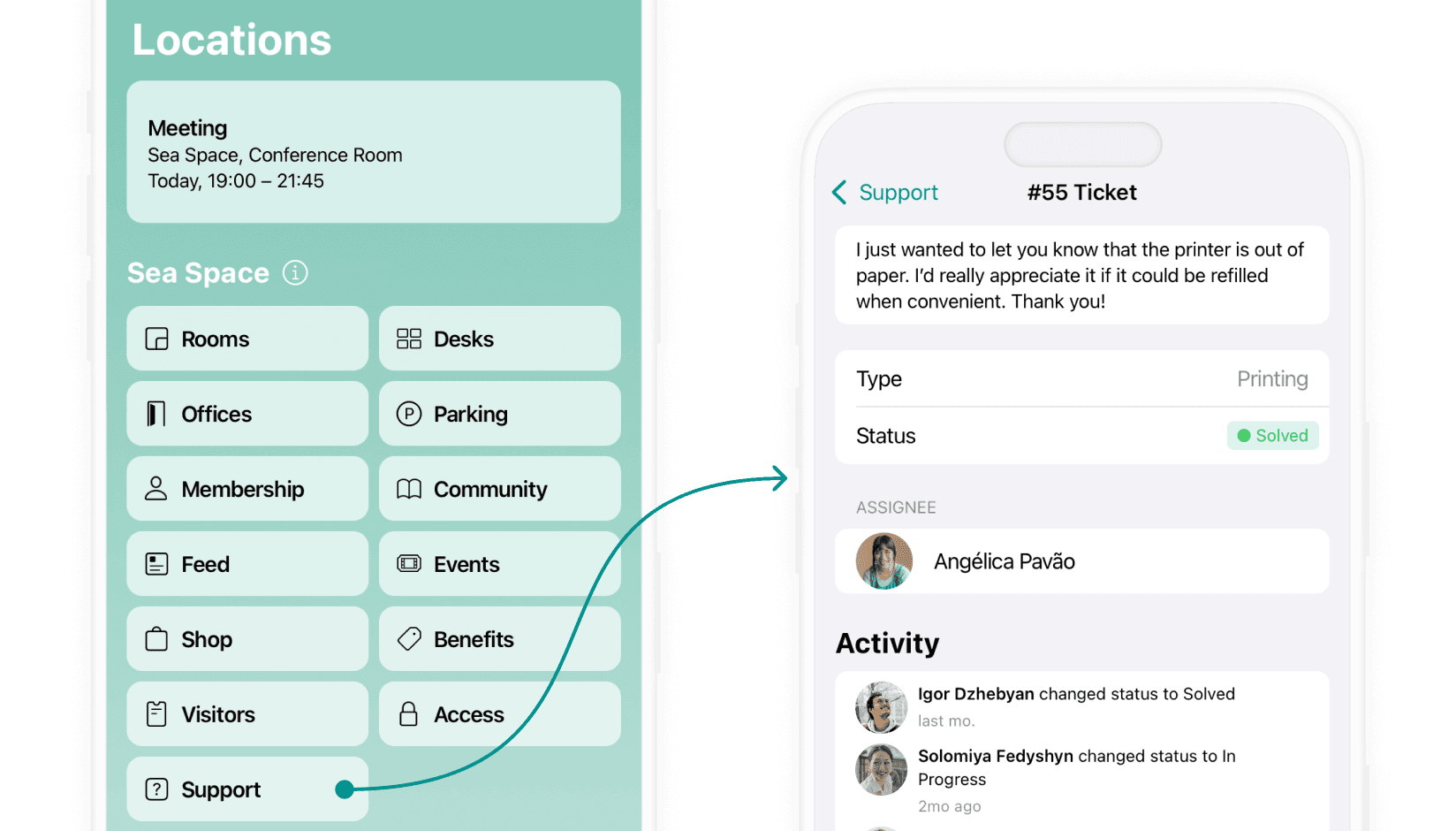 Spacebring support system for coworking spaces  - easy way for members to report issues and share feedback