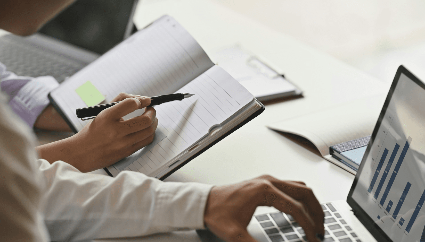 coworking space manager checking business analytics