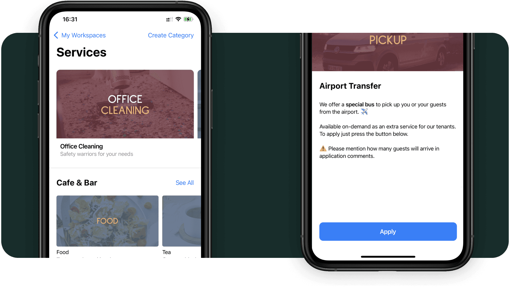 Spacebring coworking space software - workspace services catalog with the possibility to apply for them