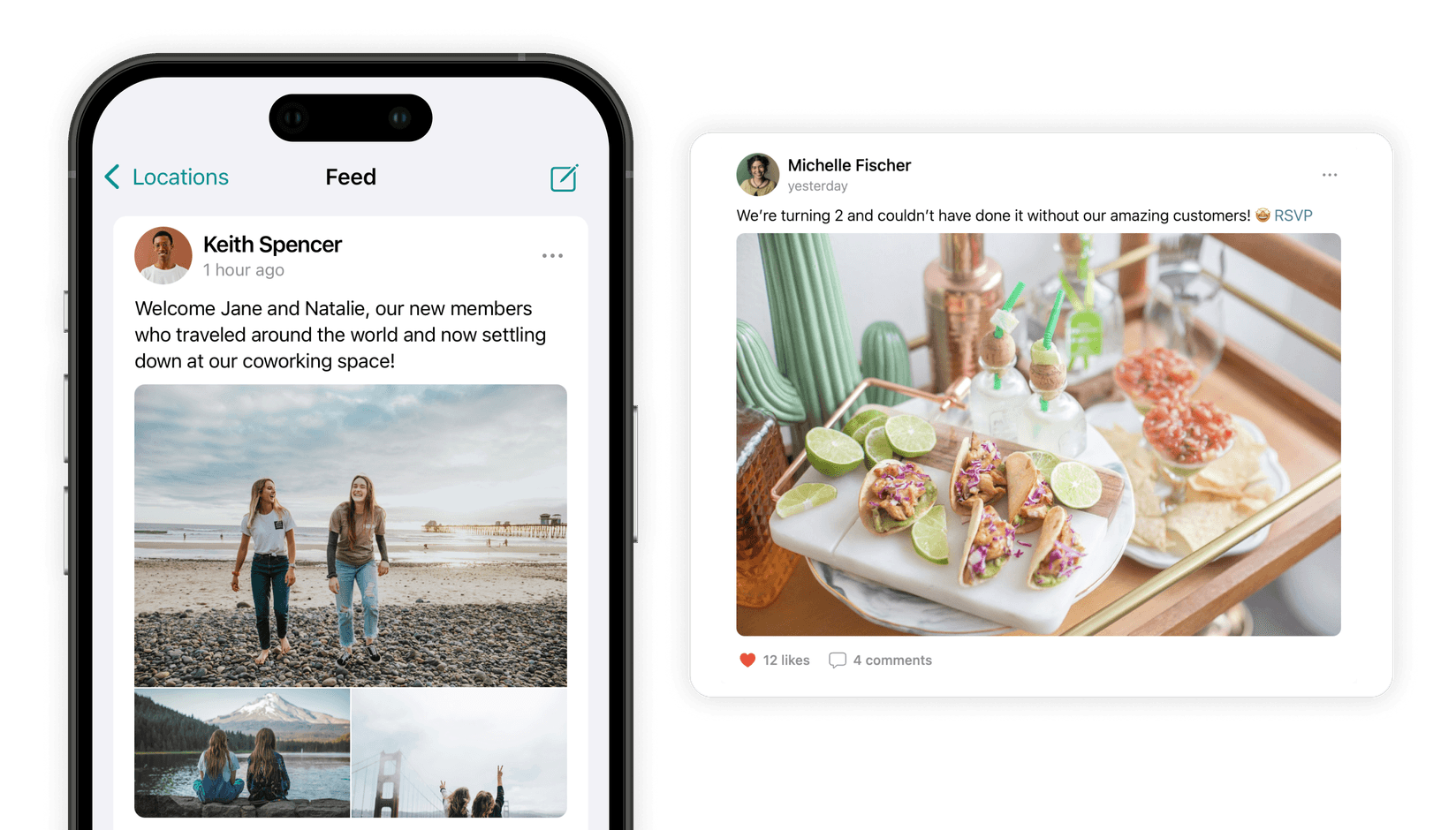 New members introduction on community feed on Spacebring coworking space software