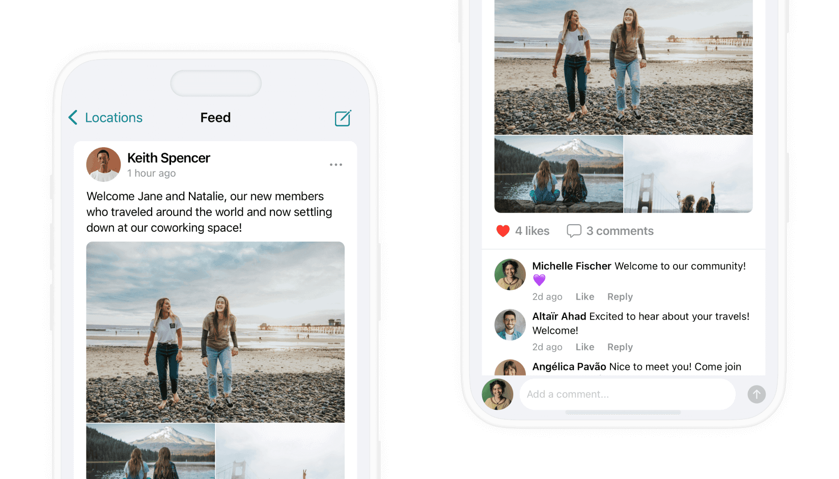 Community feed on Spacebring coworking space software
