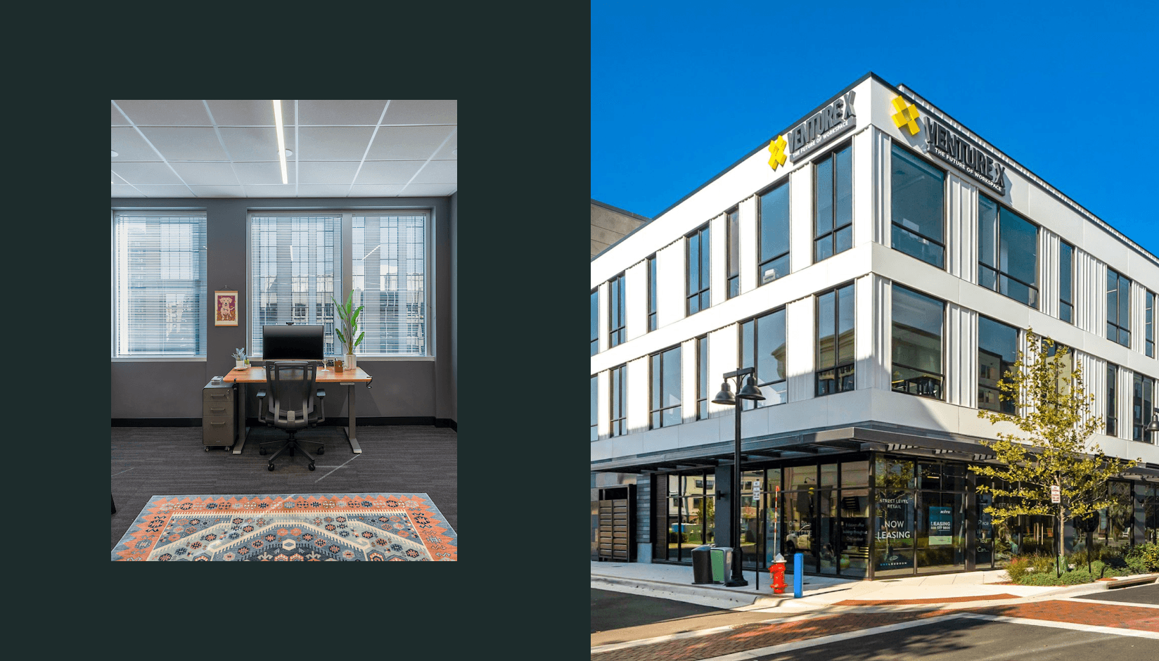 Venture X shared workspace interior and exterior design