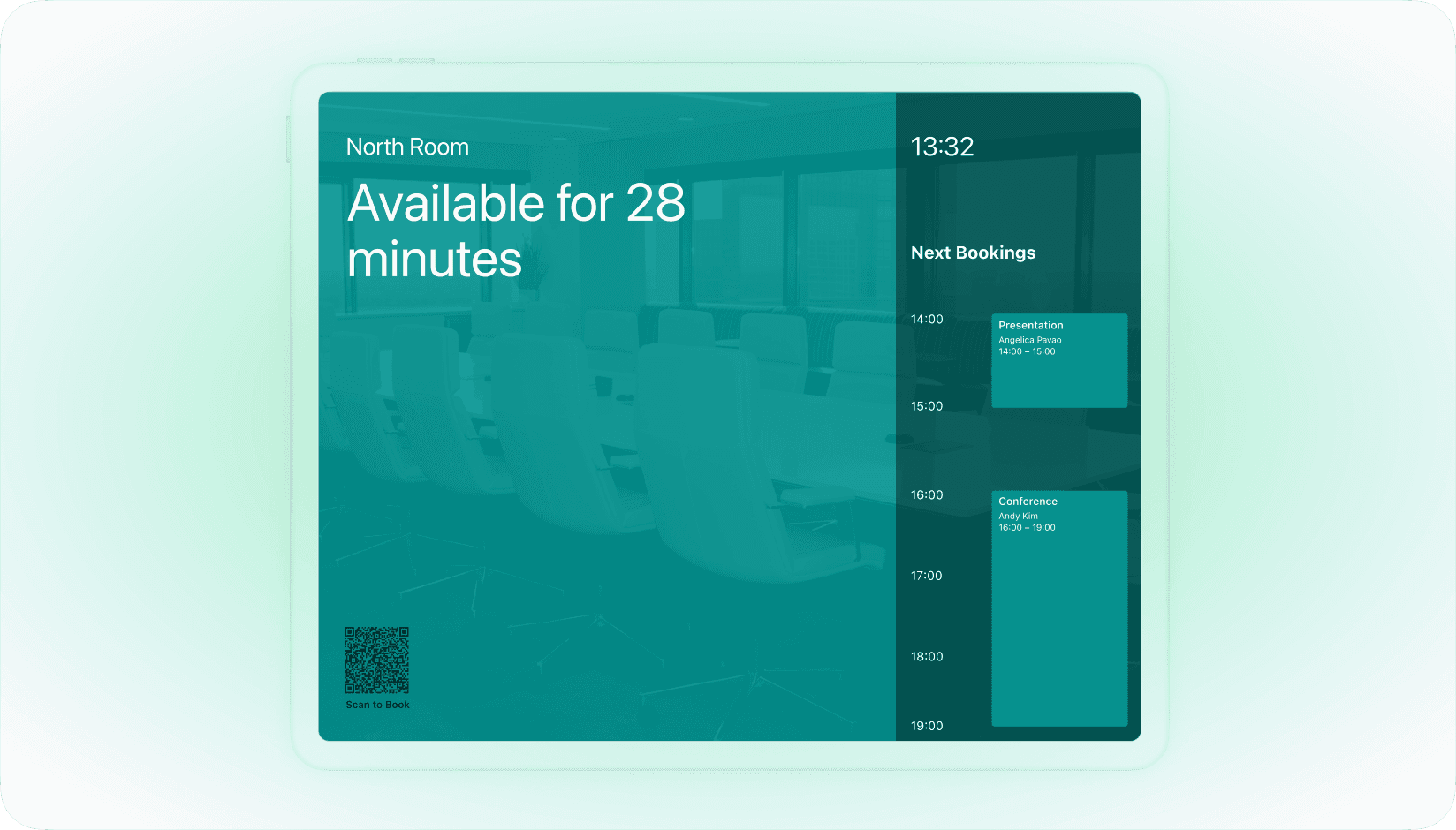 meeting room display Spacebring software for coworking spaces