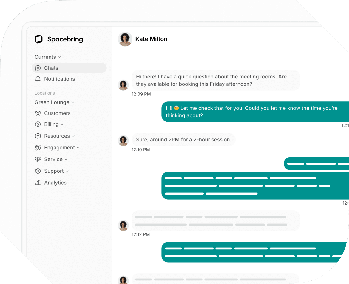 Chats on Spacebring coworking space management software
