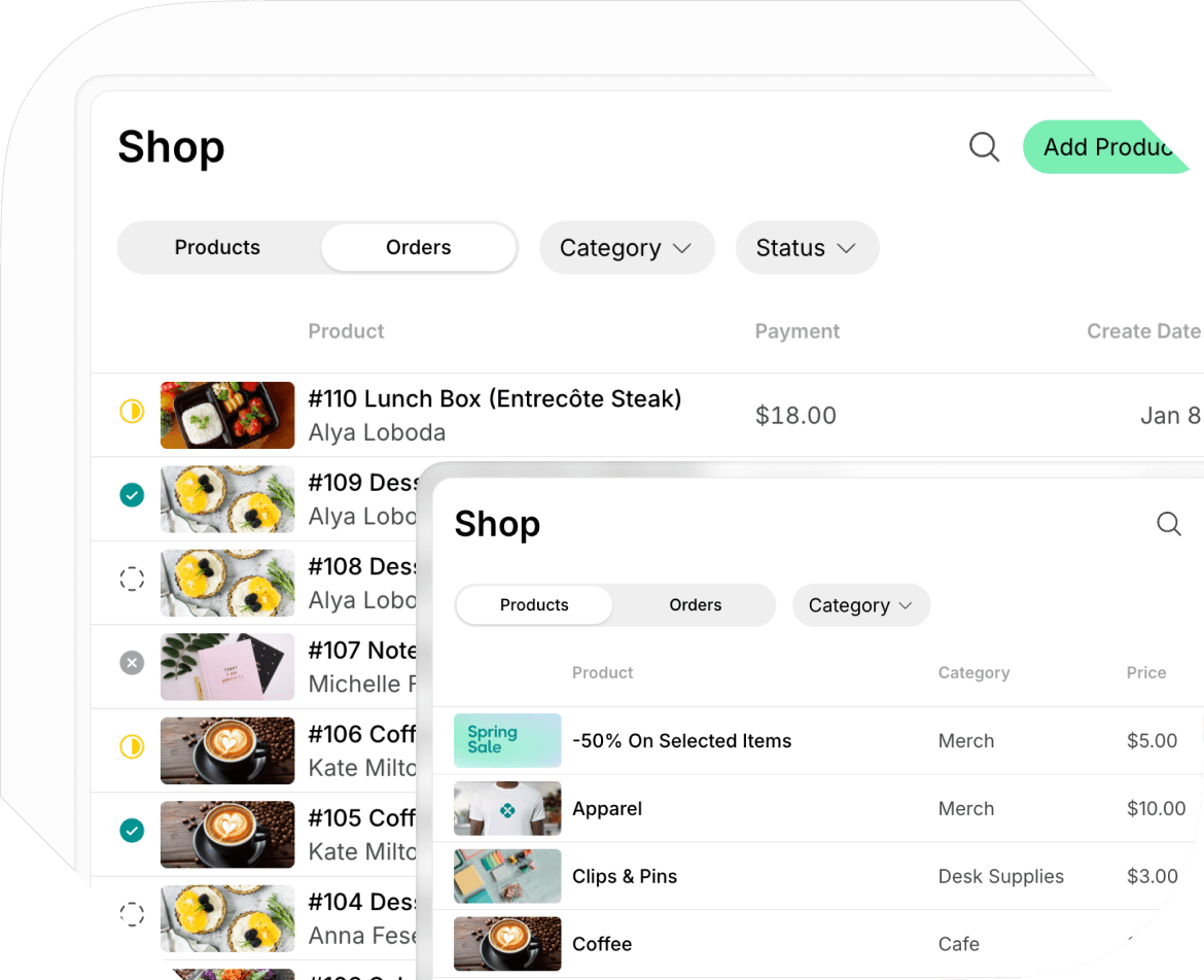 Online shop inside coworking space management software