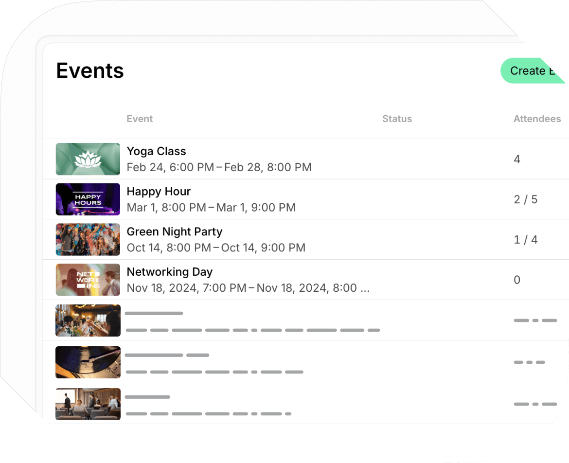 Discovery and curation of events on Spacebring coworking space management platform
