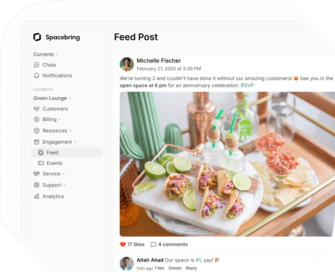 Feed on Spacebring coworking space management software