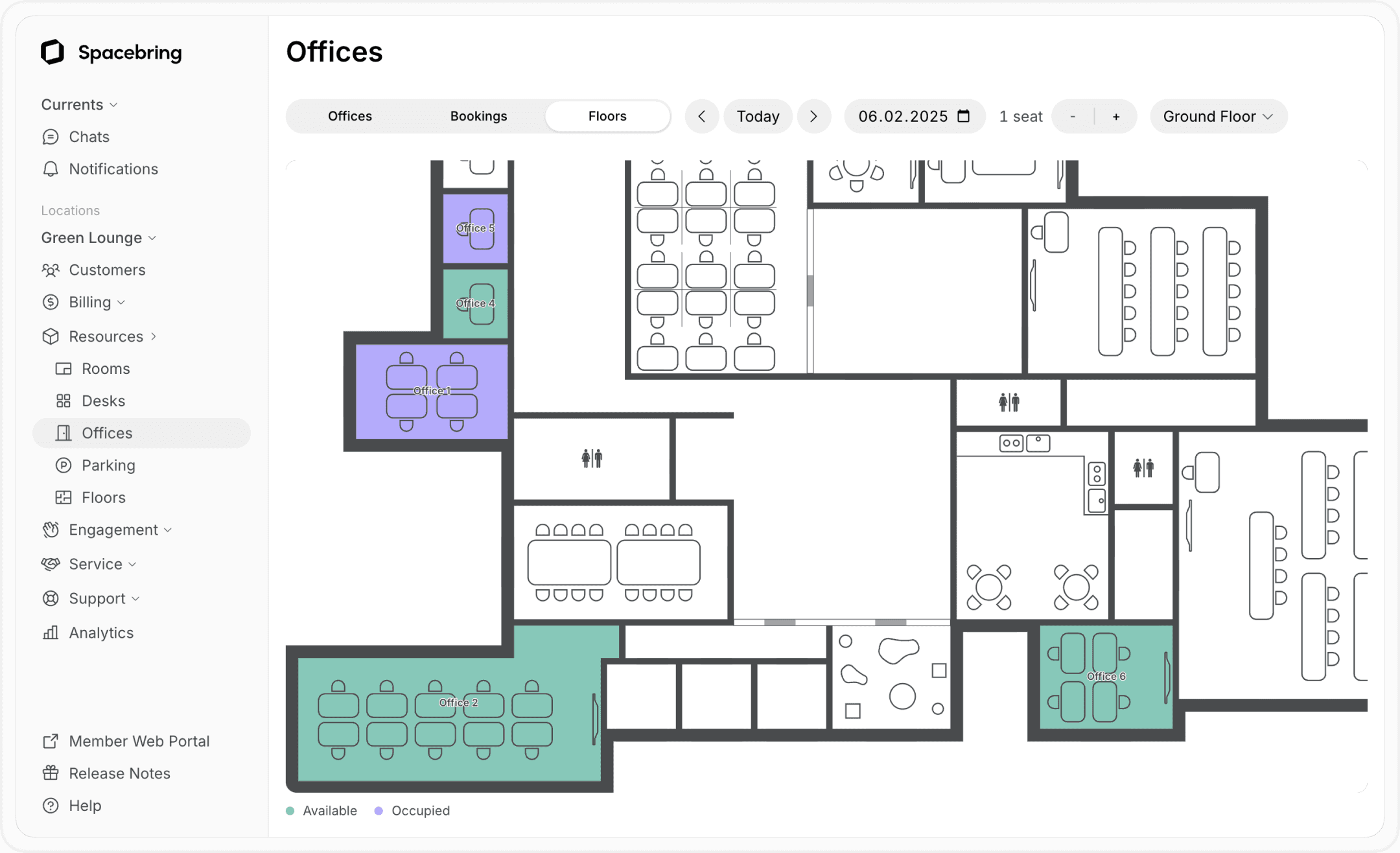 Offices occupancy with floor plans