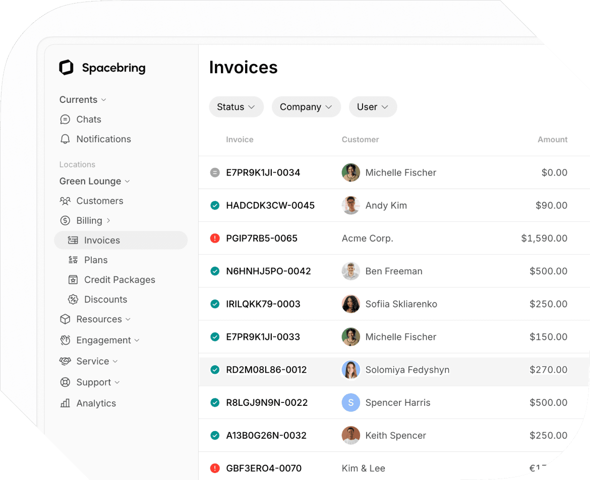 Auto-invoice on Spacebring coworking space management software