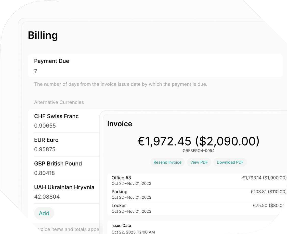 Setting up payments in multiple currencies on Spacebring coworking space management software