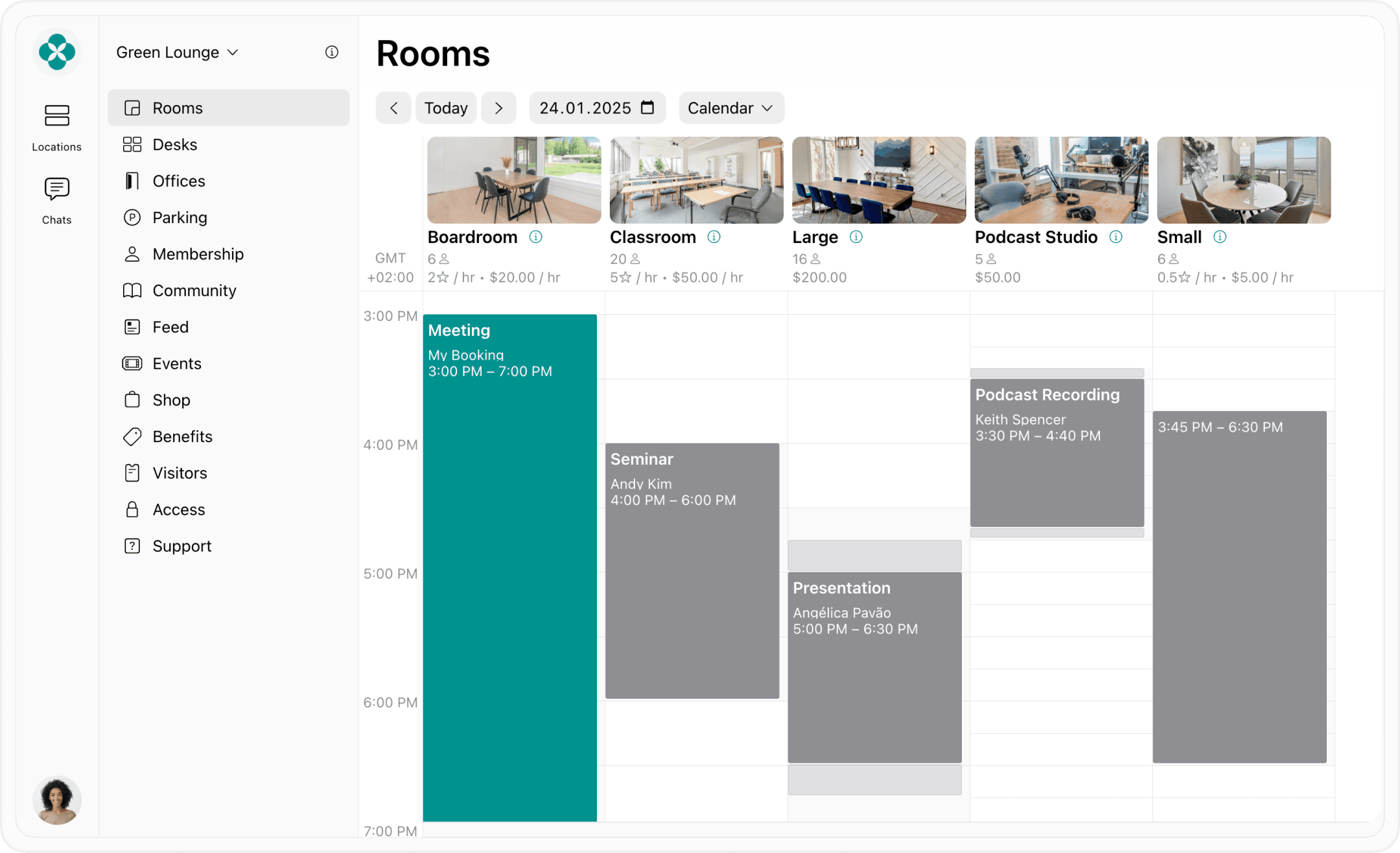 Booking a meeting room in Spacebring coworking space management platform
