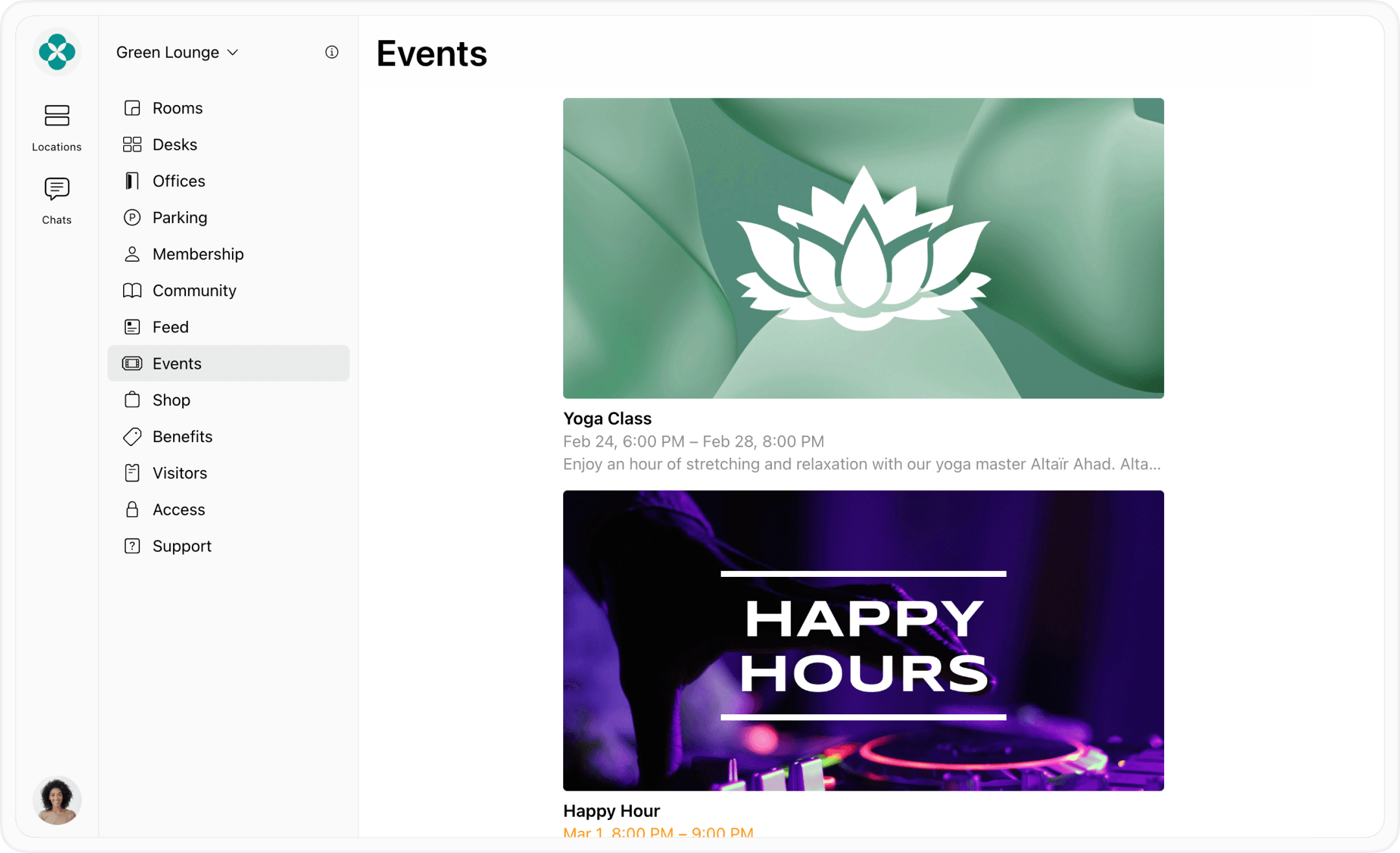 Manage coworking events at Spacebring software