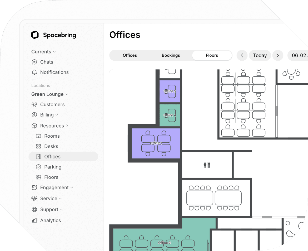 Office availability on Spacebring coworking space management platform 
