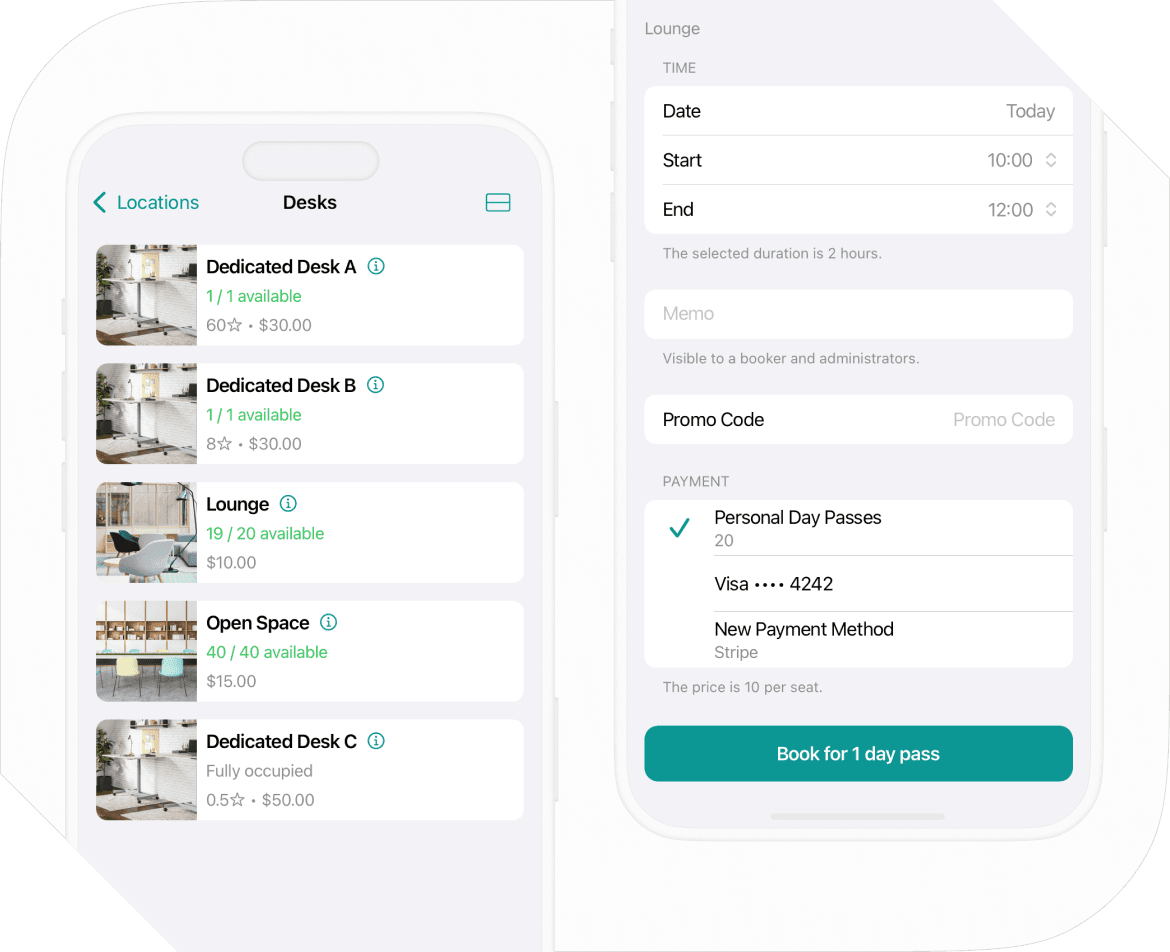 Booking of dedicated desks in Spacebring