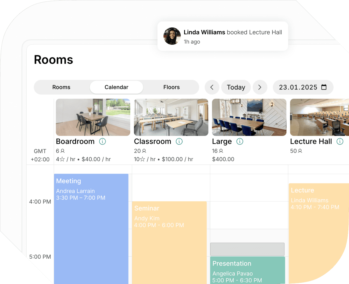 Booking of meeting rooms in Spacebring
