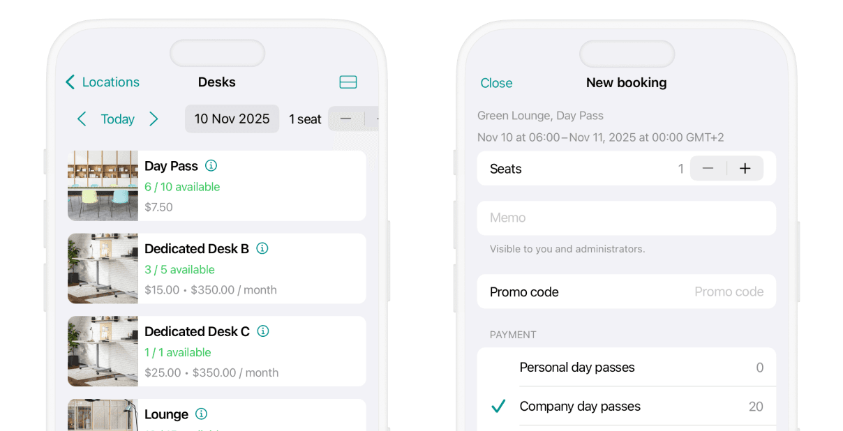 Seamless desk booking experience at Spacebring coworking space management software