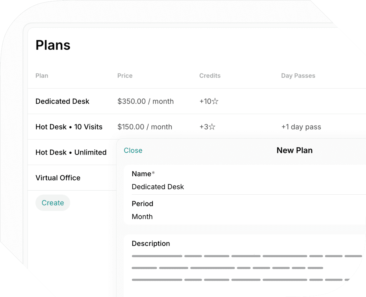 Membership plans on Spacebring coworking space management software