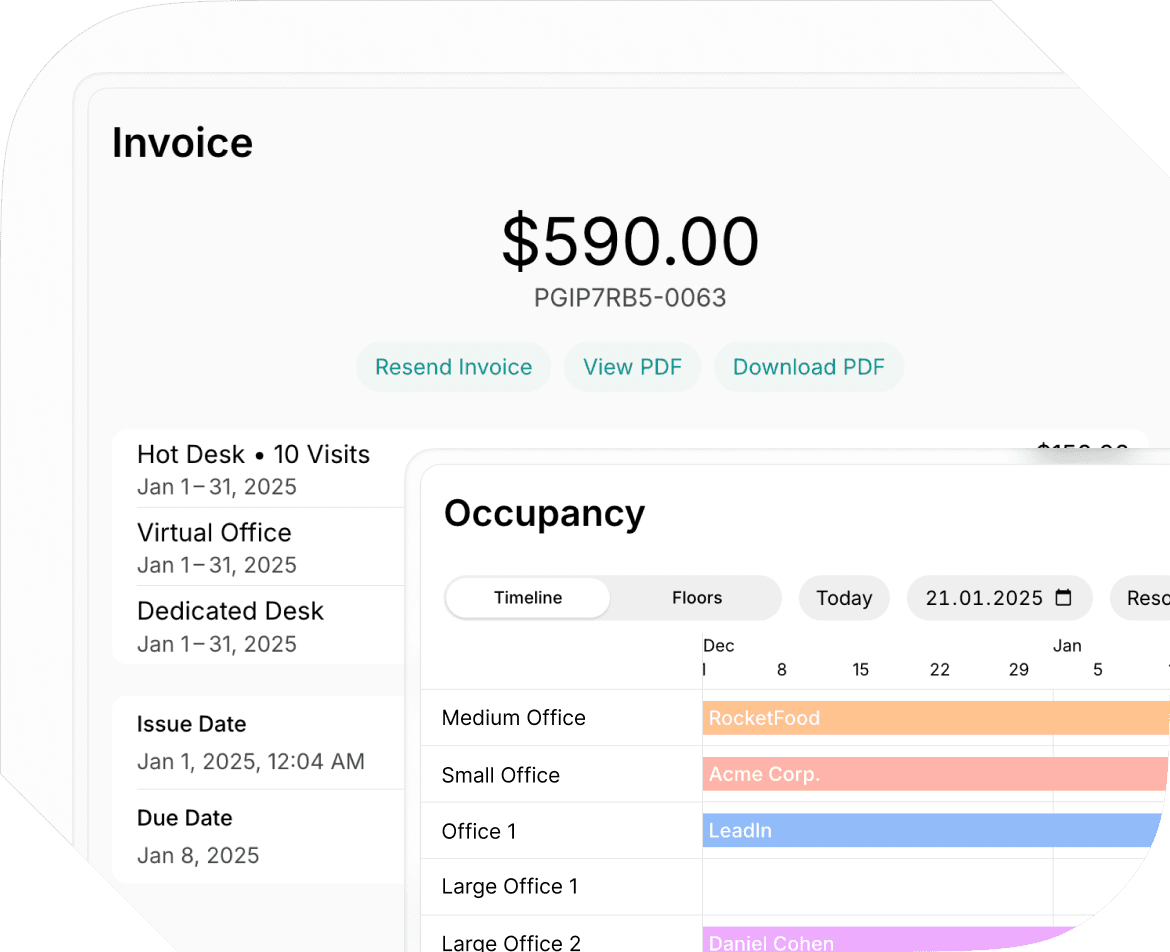 Invoices on Spacebring coworking space software