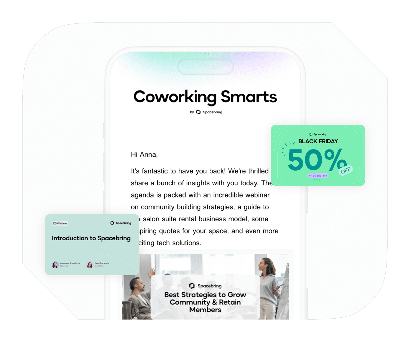 Spacebring newsletter screenshot with blog updates