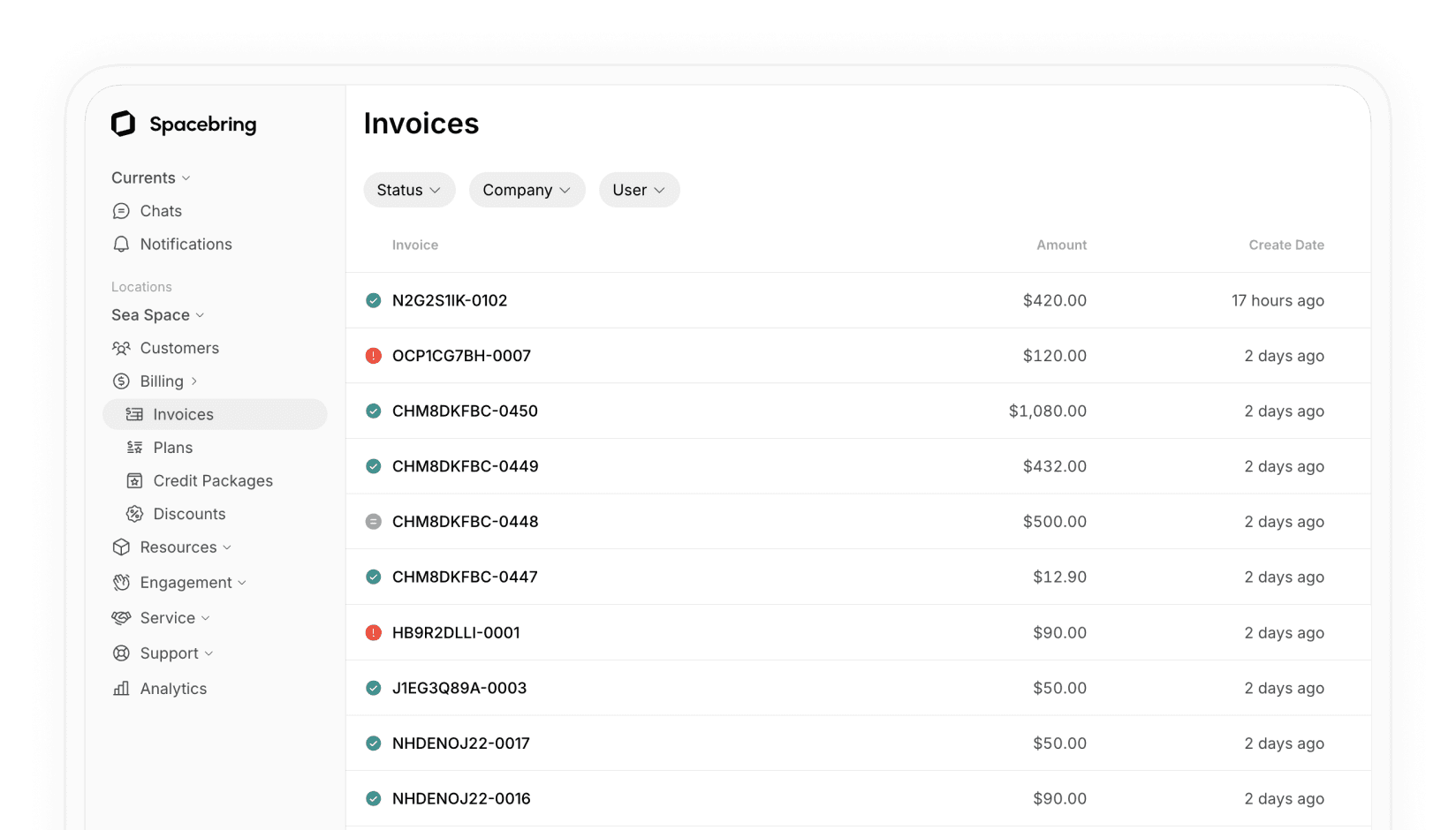 Centralized invoices page