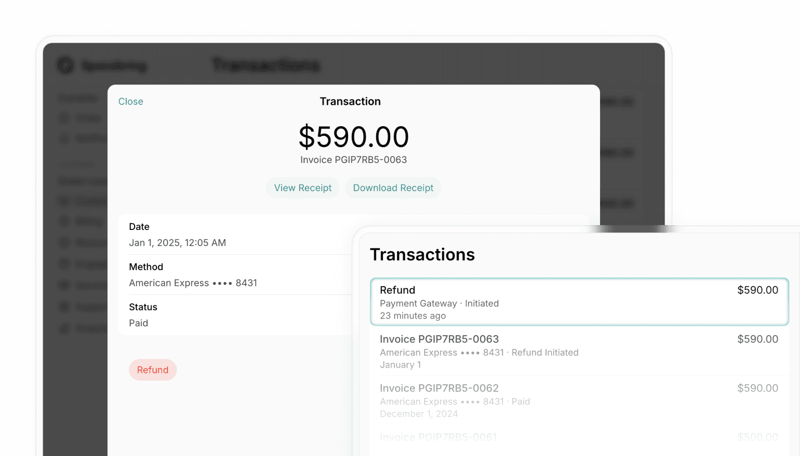 Refund initiation option for administrators