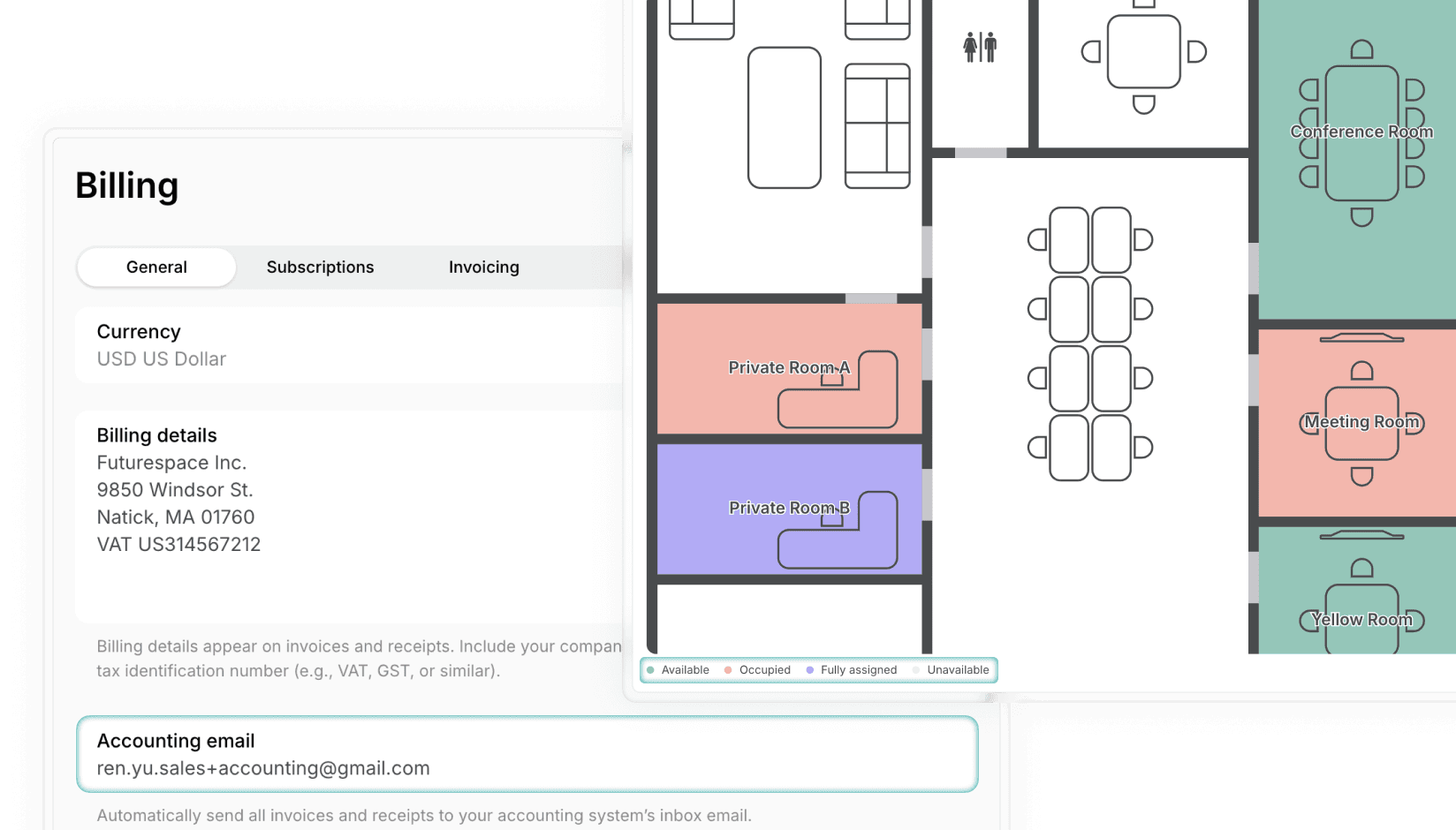 Accounting email & floor availability