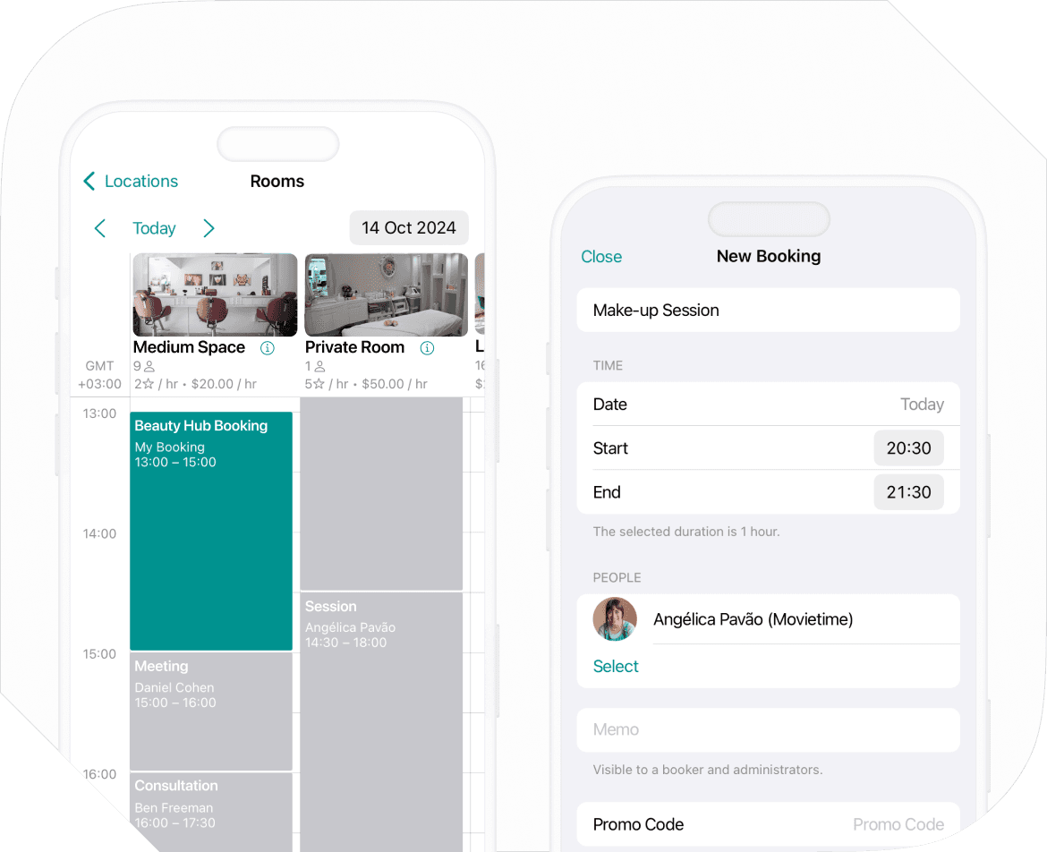 Booking salon suites and equipped stations at Spacebring coworking spaces management software