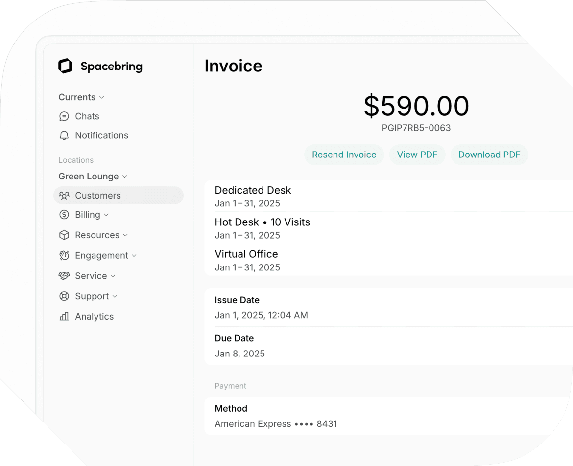 Invoicing and subscriptions in flex space management software | Spacebring