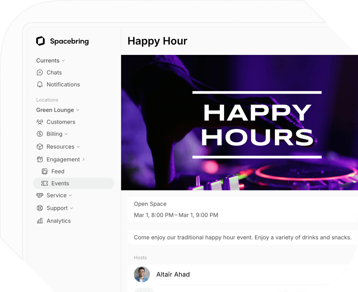 Chat and Feed for gaming coworking space community