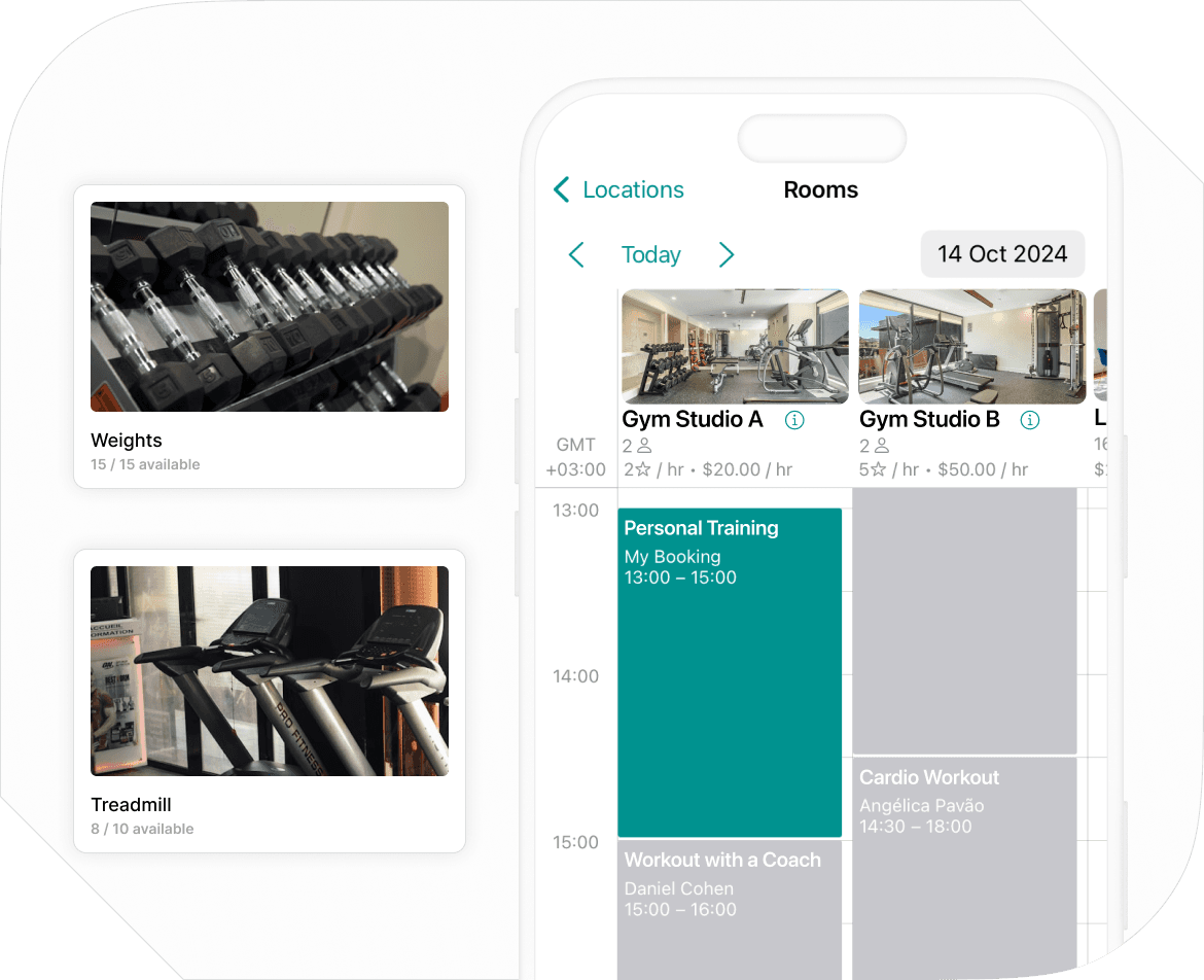 Booking workout rooms in micro-gyms management software