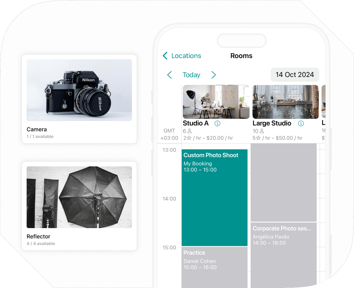 Photo studio and equipment booking in Spacebring coworking spaces management platform