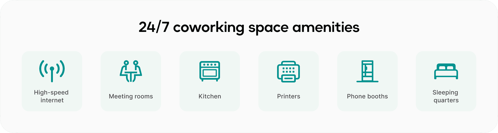 Amenities at 24/7 coworking space