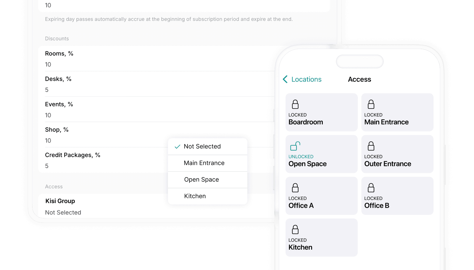 access control system integrated with andcards coworking software enables managers give access to members according to their membership plans and unlock doors with a smartphone