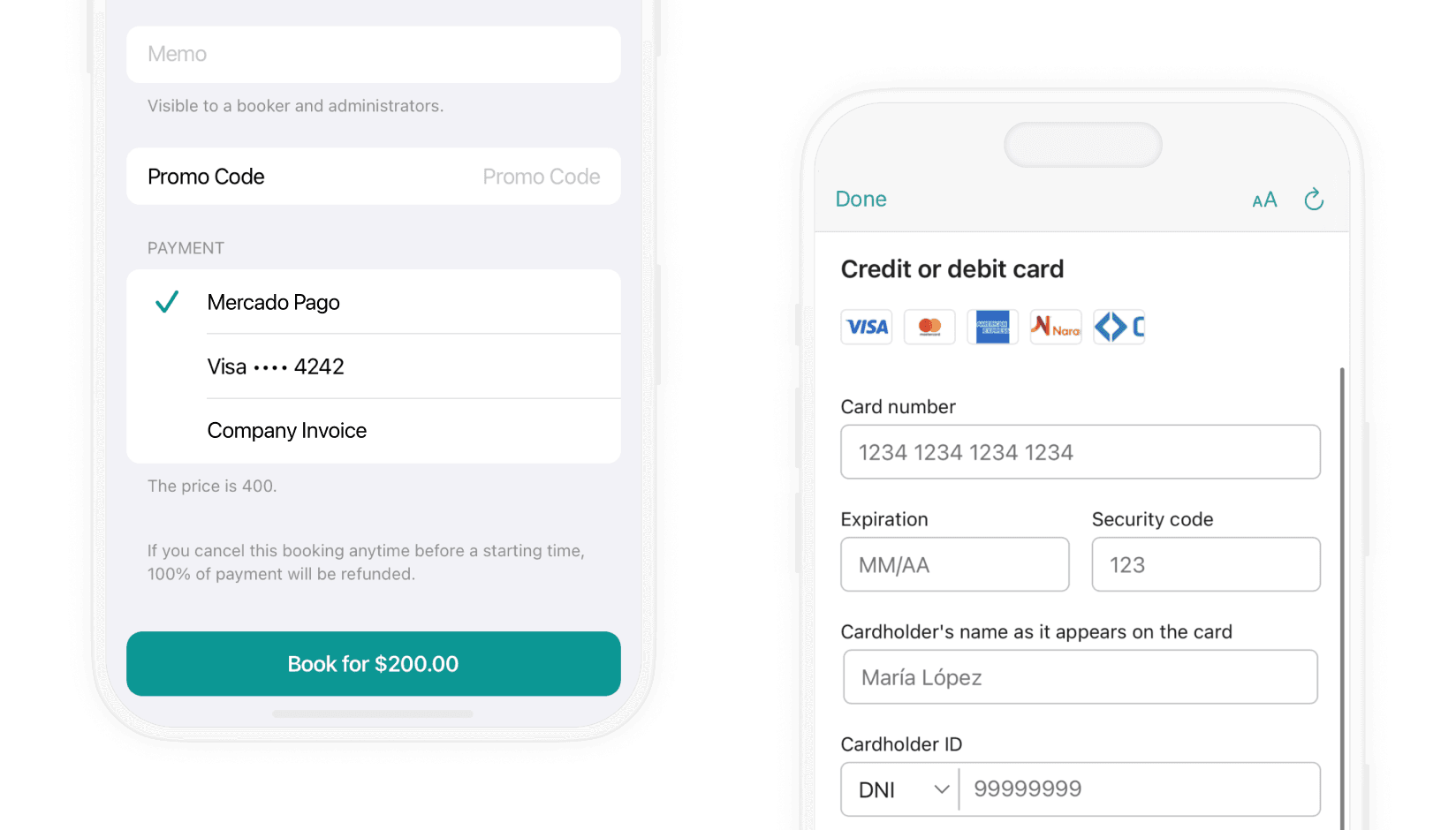 Mercado Pago payment gateway in andcards coworking space app