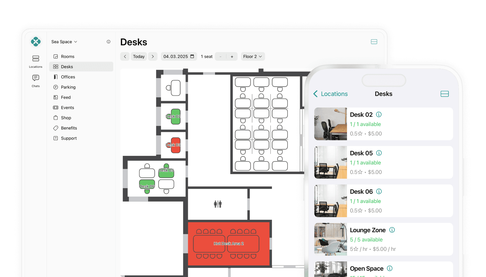Floor plans on Spacebring coworking software