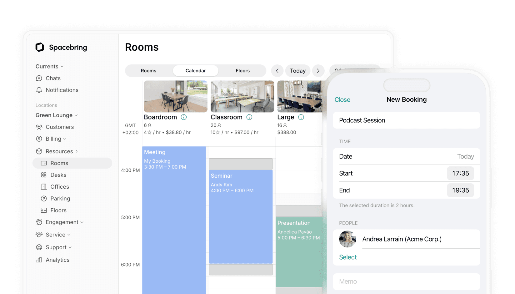 Conference room booking system on Spacebring coworking space management software