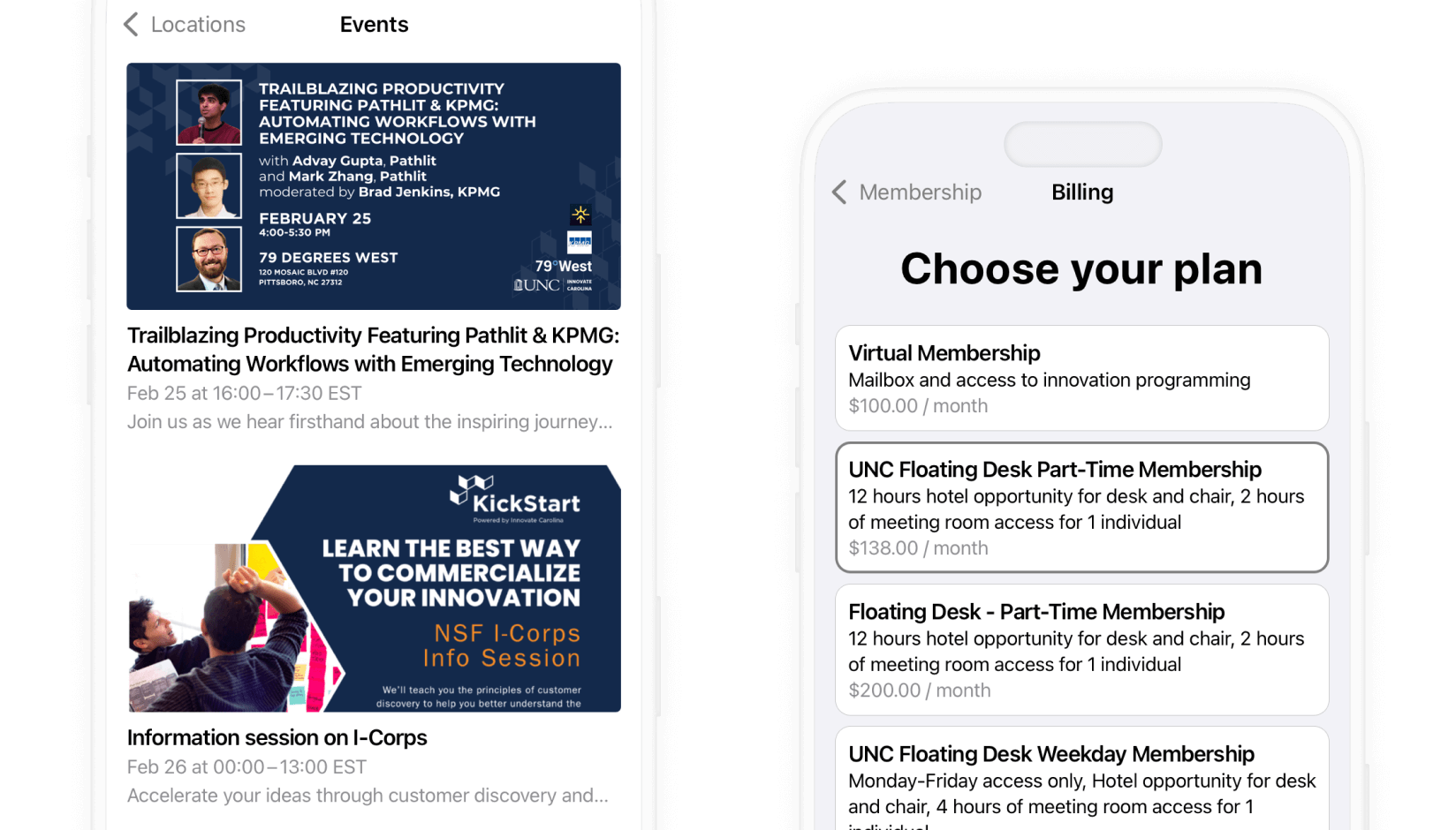 The Innovate Carolina Junction app developed by Spacebring