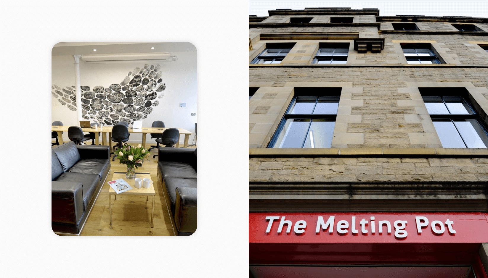 The Melting Pot coworking space interior and exterior