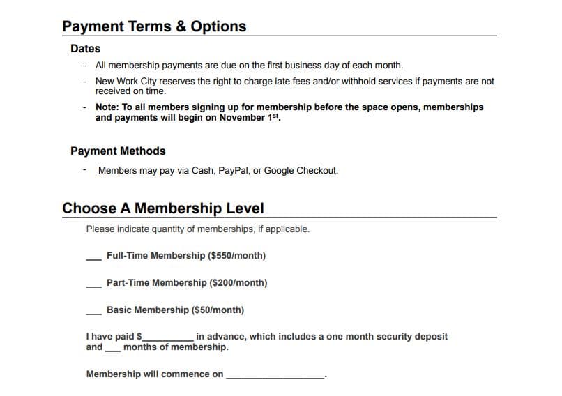 Membership levels at a coworking space